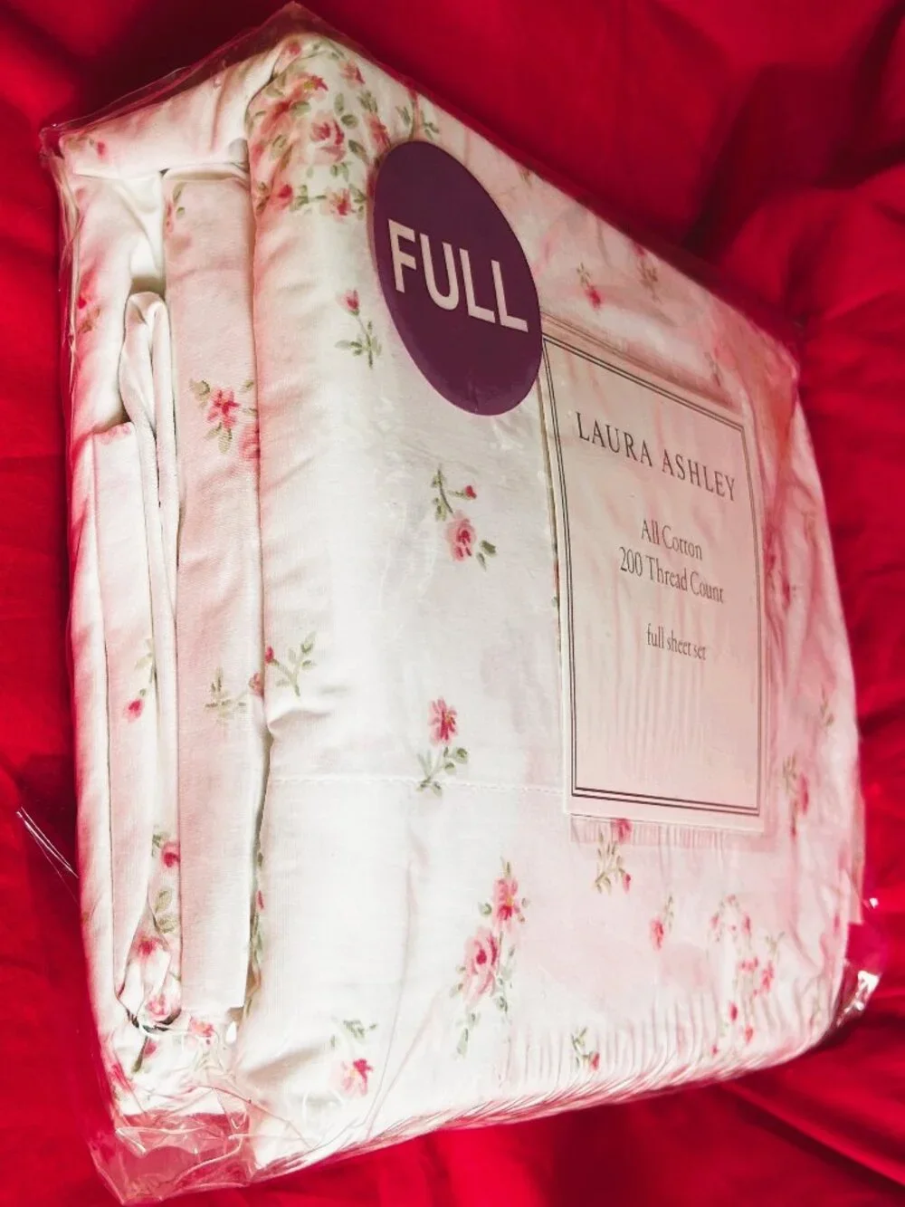 NEW Vintage Full Cotton Sheet Set~Laura Ashley Bistol white Pink Rose Paisley